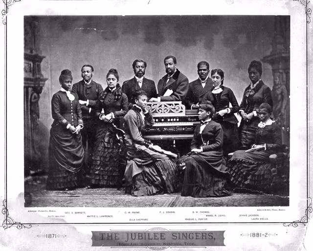 Photograph of the Fisk Jubilee Singers of Fisk University, 1882.