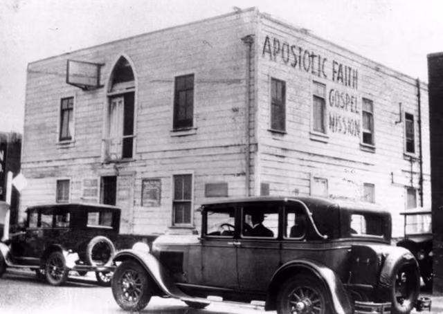 The Apostolic Faith Mission on Azusa Street, Los Angeles, photographed in 1907.