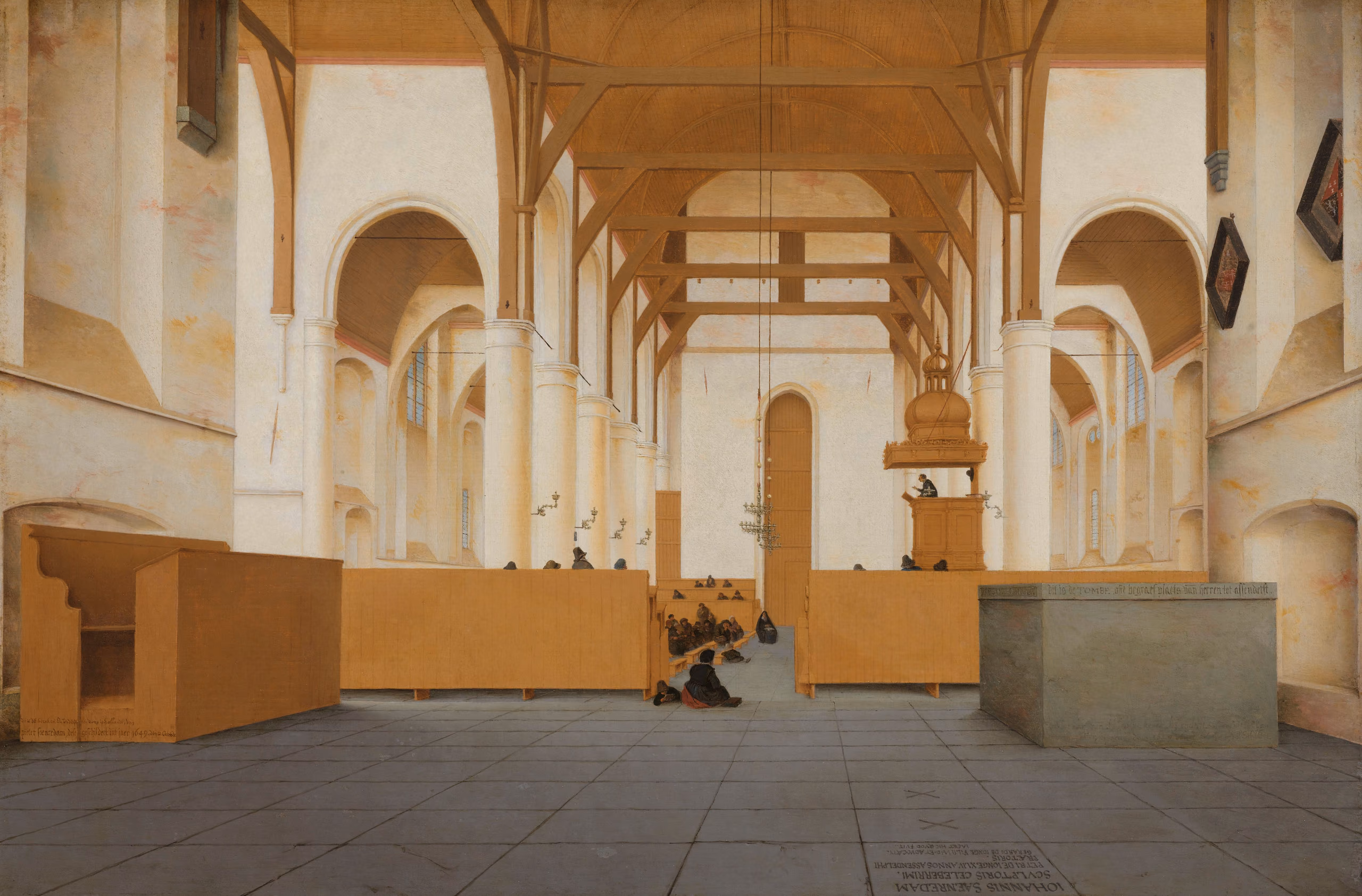 Pieter Saenredam's 1649 painting of the interior of the Sint-Odulphuskerk in Assendelft during a sermon.